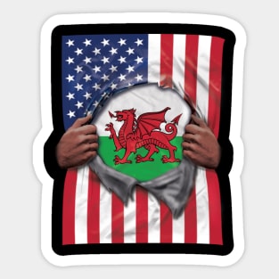 Wales Flag American Flag Ripped - Gift for Welsh From Wales Sticker